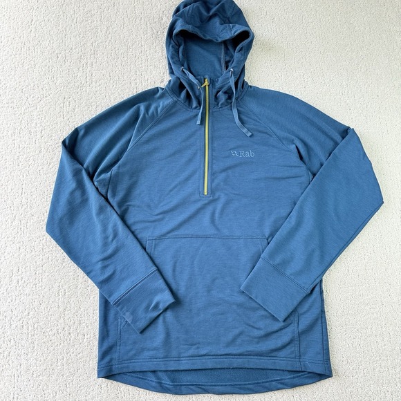 Rab Men's Half Zip Hoodie M Blue Technical Thumbholes Outdoor Climbing Hiking - Picture 1 of 9